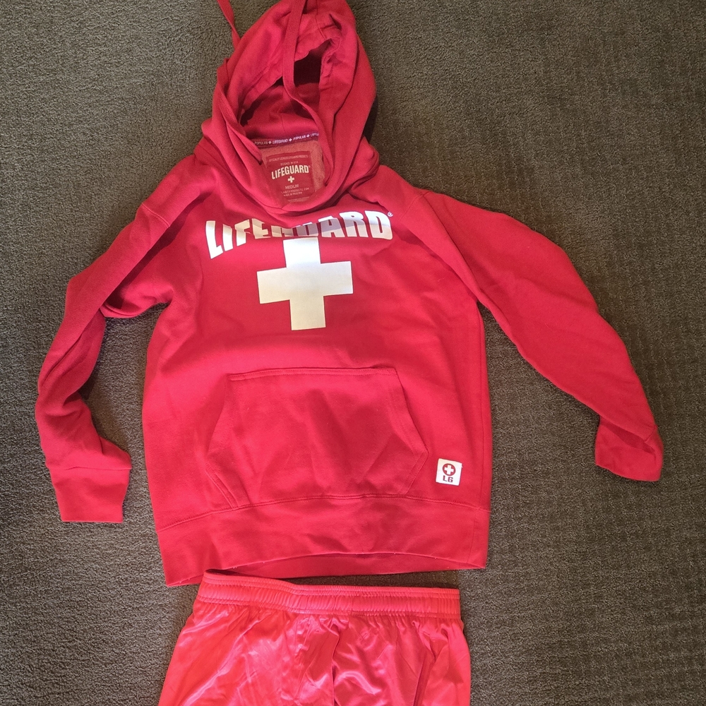 Red Hoodie (Medium) and Shorts (Ladies Small) Set